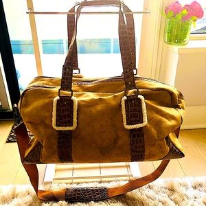 Travel Duffel w/ Suede, Lambswool & faux Croc Skin